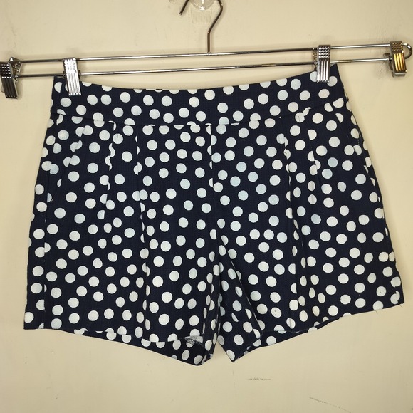 J. Crew Pants - J Crew Navy +White Polka Dot Cotton Shorts Pleated Side Zip